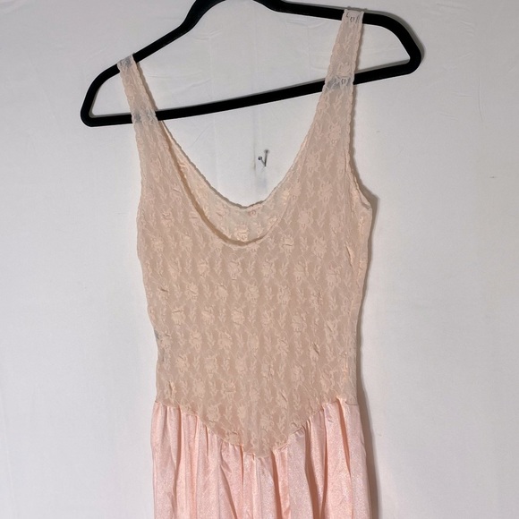 Vintage Baby Pink Lace Top W Satiny Skirt Midi Length Slip Dress Lingerie M - Picture 10 of 12
